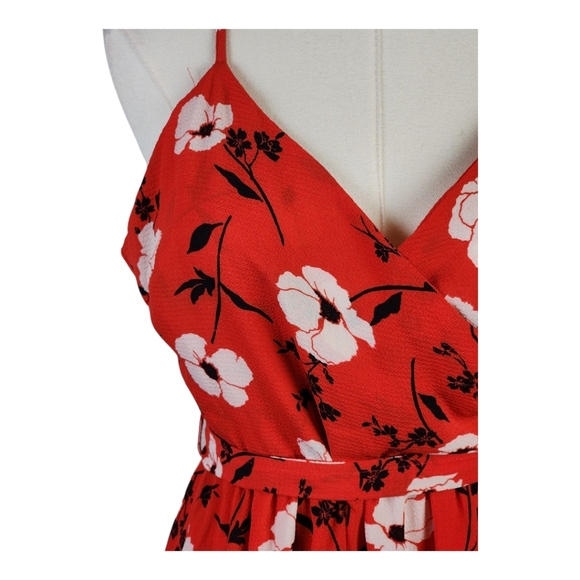 Gilli Vibrant Red Casual Floral Midi Dress Lightweight Flowy Size Medium - Picture 3 of 10